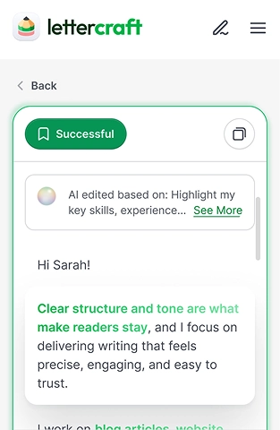 LetterCraft — AI cover letter generator app interface