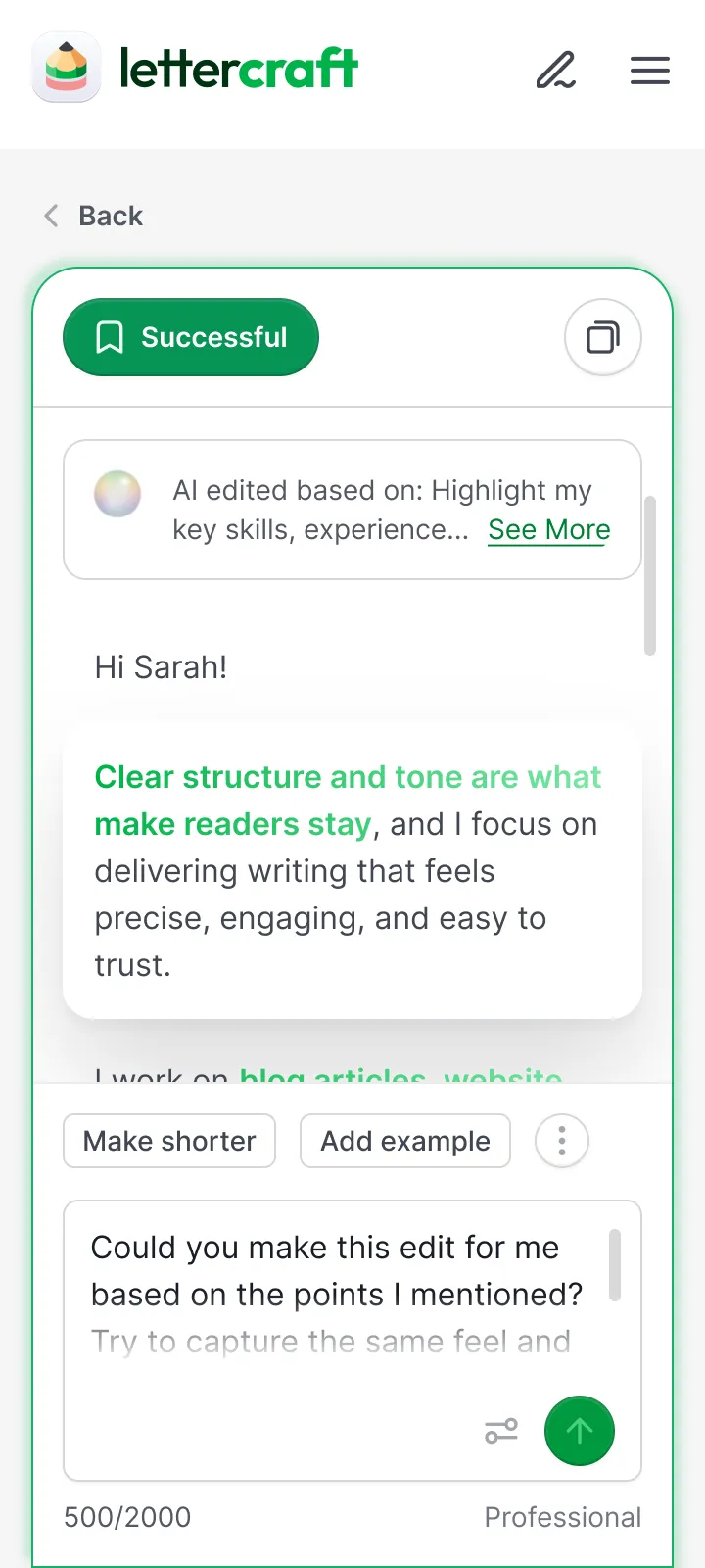 LetterCraft app on mobile